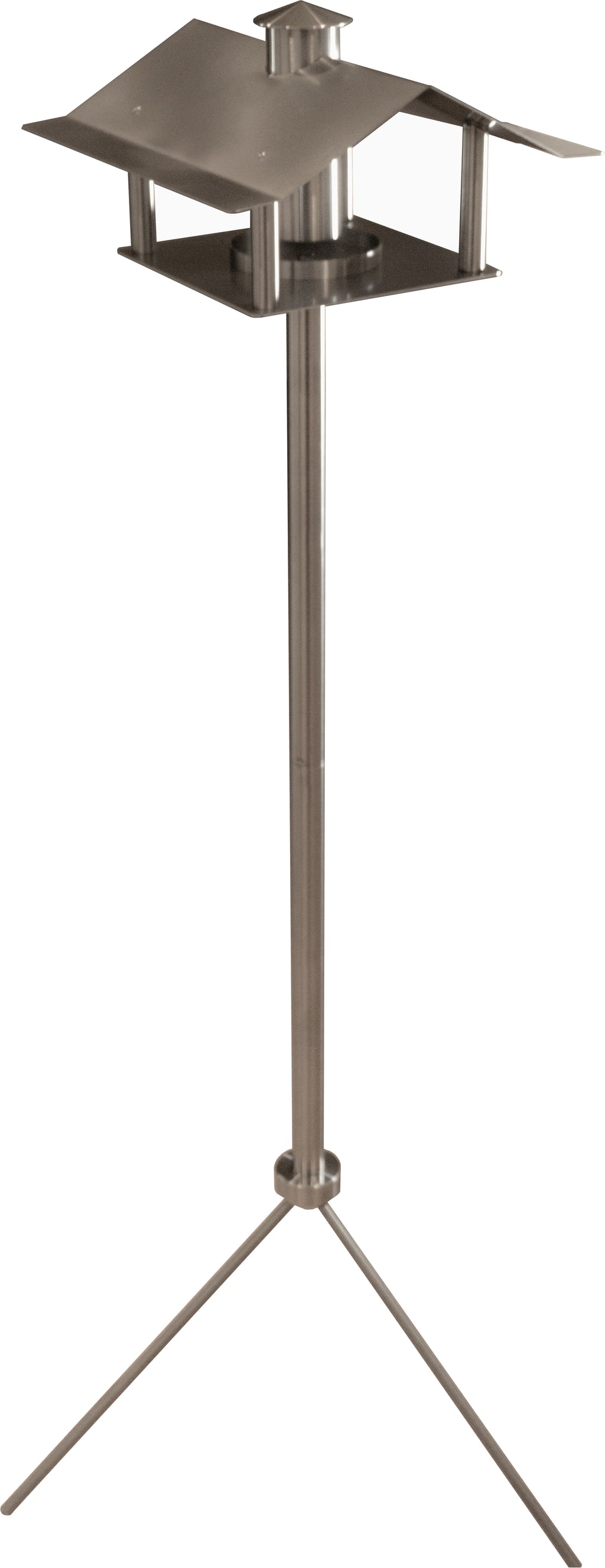 Vogelhaus aus Edelstahl mit Standstab und dreibeinigem Standfuß Höhe 150 cm - Steelbutze